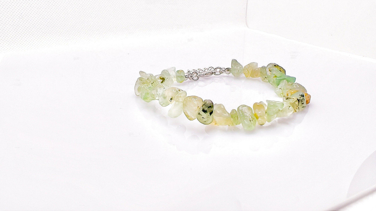 Prehnite Raw Crystal Chip Bracelets , Chakra Healing Irregular Crystals Jewelry, Chip Beads Bracelet, Gift for her