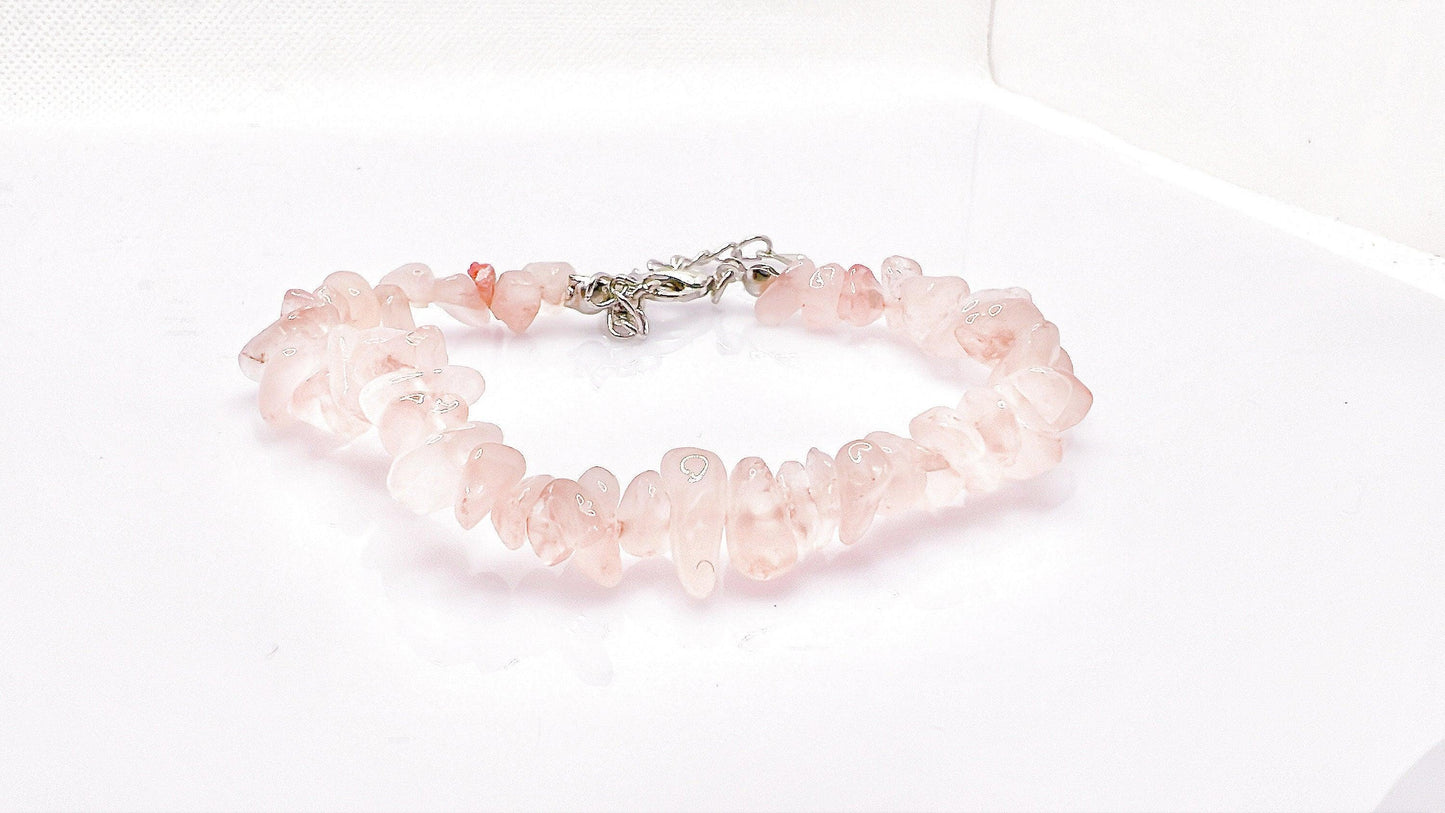 Rose Quartz Crystal Raw Chip Bracelets , Chakra Healing Irregular Crystals Jewelry, Chip Beads Bracelet, Gift for her